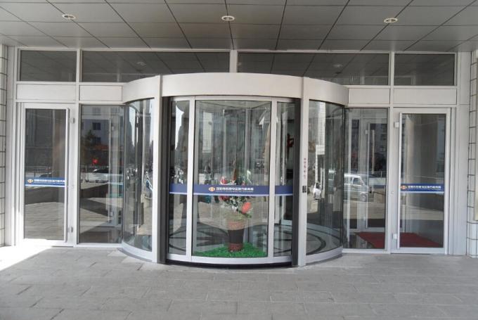 Security Glass 2 Wing Golden Automatic Revolving Door Of Aluminium